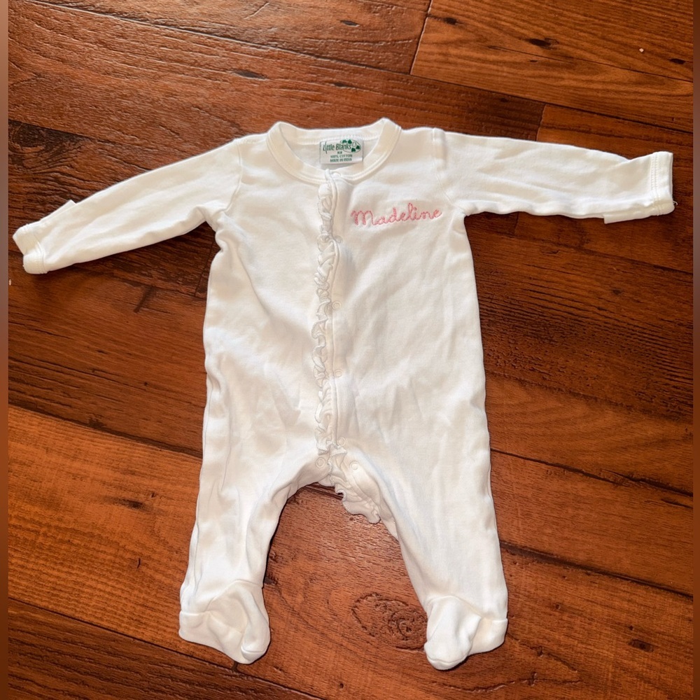 Little Blanks NB Personalized “Madeline” Ruffle Footie Pajama 100% Cotton